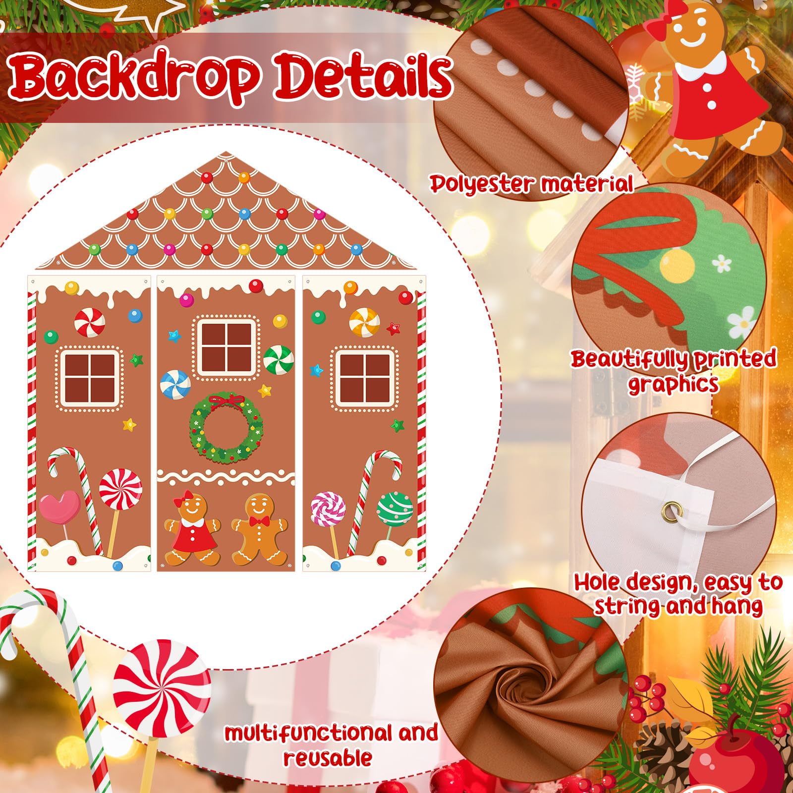 VitalCozy 4 Pcs Christmas Gingerbread Door Decorations Xmas Gingerbread House Backdrop Gingerbread Candy Door Covers Christmas Hanging Banner Porch Sign for Holiday Classroom Office Home Party Decor