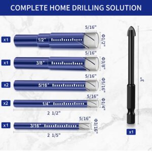 Ouraqto 8 Pcs Diamond Drill Bit Set Hole Drill Bits for Ceramic,Glass,Porcelain,Marble,Granite & More Hard Materials,Versatile Tools Tile Drill Bits for Efficient,Precise Drilling,Blue