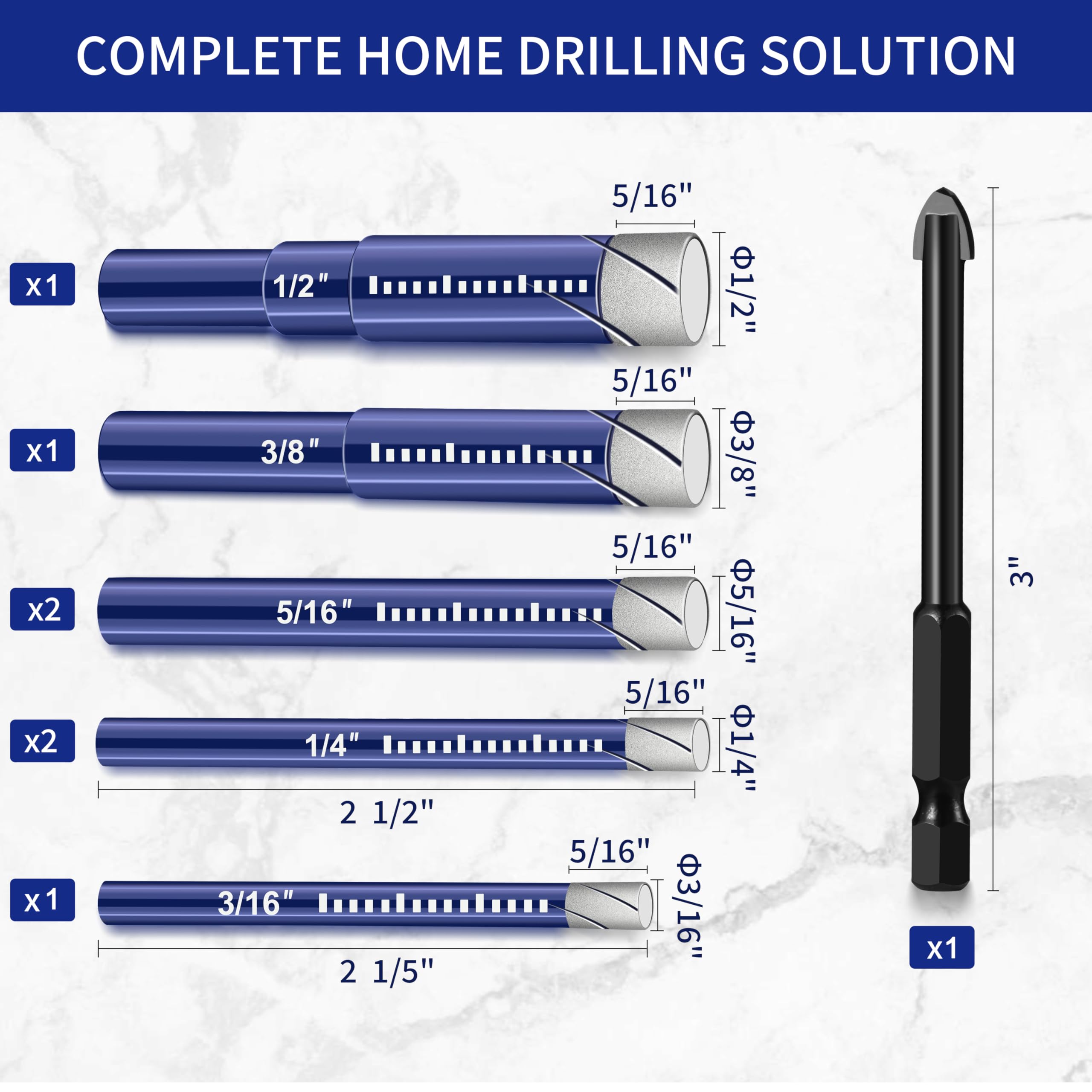 Ouraqto 8 Pcs Diamond Drill Bit Set Hole Drill Bits for Ceramic,Glass,Porcelain,Marble,Granite & More Hard Materials,Versatile Tools Tile Drill Bits for Efficient,Precise Drilling,Blue