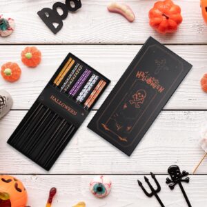 Sbirdbao Halloween Party Reusable 5 Pairs 9.4 Inches Wooden Chopsticks, Dishwasher Safe Tableware Gift with Halloween Decorations Sets