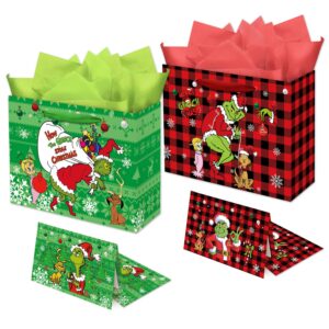 yizeda 2 pack christmas birthday bag, christmas gift bags with tissue paper, greeting cards and handles bag for christmas birthday baby shower decor