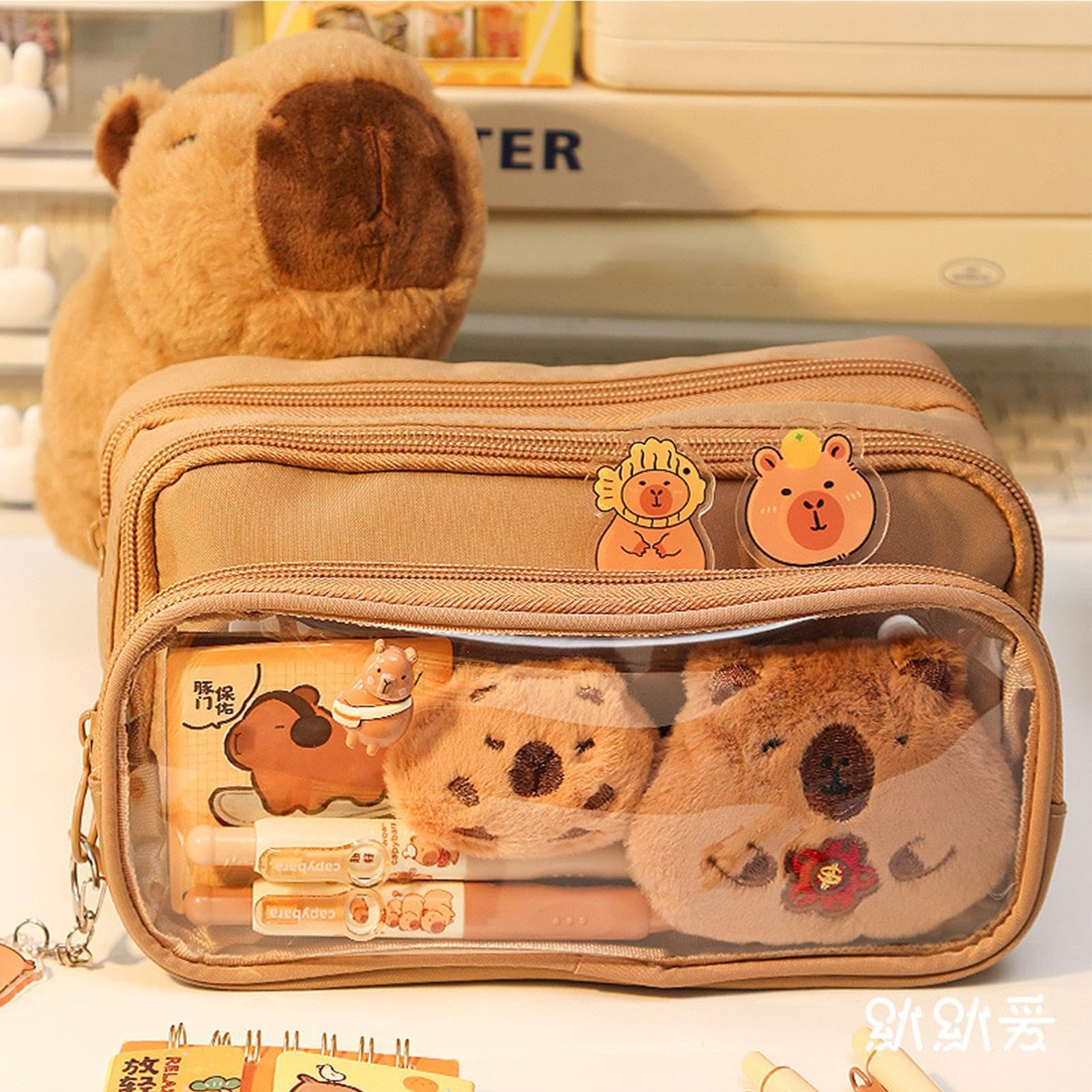 Capybara Pencil Box Student Cartoon Pen Pouch Capybara Cute Pencil Case, Big Capacity Pencil Box With 10 Compartments - Multi-layer Large Capacity Wide Opening Mouth Cute Pencil Case