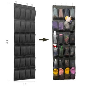 ZKXNBXX Over The Door Shoe Organizer with 24 Large Breathable Mesh Pockets Sturdy Closet Door Shoe Storage Holder Hanging SimpleHouseware Men Women Kids Shoe Holder for Rack (Black)