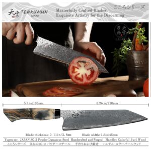 Tenkumun Japanese Gyutou 210mm Profession Kitchen Chef Knife Handcrafted 8 inch Nakri Knife Handmade Forged Knife Japan SG2 Powder Steel with Black Wood Handle…