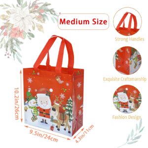 Christmas Gift Bags Tote-Bag with Handles - 12 Pack Reusable Non-Woven Xmas Party Supplies Present Holiday Santa Claus Merry Christmas Pattern for New Year Shopping L9.5"xH10.2"xW4.3" (L24xH26xW11cm)