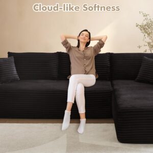 106" Cloud Sectional Couch with Chaise Longue,L Shaped Modular Modern Sofa,Comfy Corduroy Fluffy Couch with Deep Seat,No Assembly Required Couch for Living Room(Right,Plush Corduroy,Black)