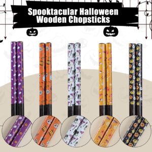 Sbirdbao Halloween Party Reusable 5 Pairs 9.4 Inches Wooden Chopsticks, Dishwasher Safe Tableware Gift with Halloween Decorations Sets