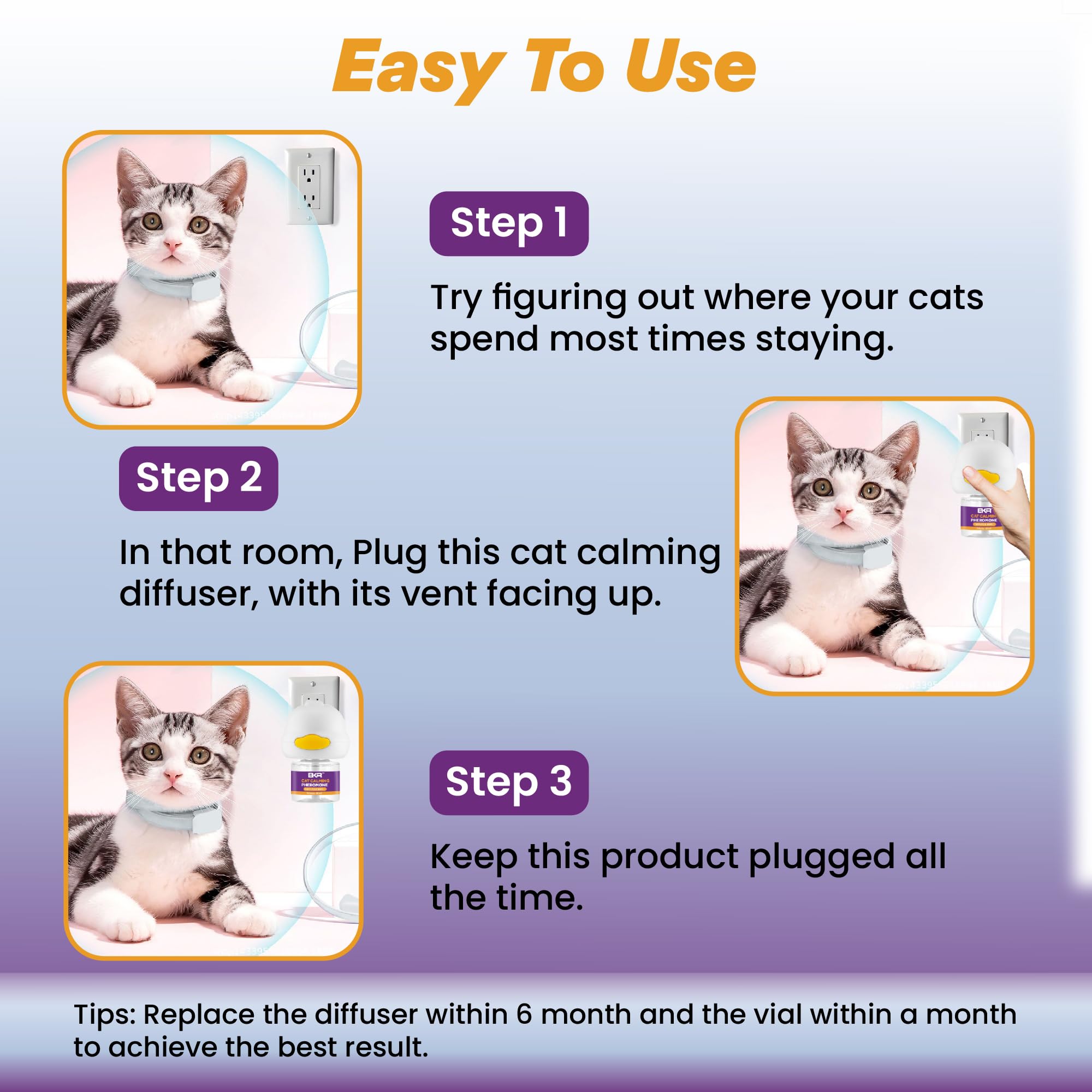 BKRMART Cat Pheromones Calming Diffuser 5 in 1 Therapet Md Cat Diffuser for All Cats, 1 Pheromone Cat Calming Diffuser & 4 Refills