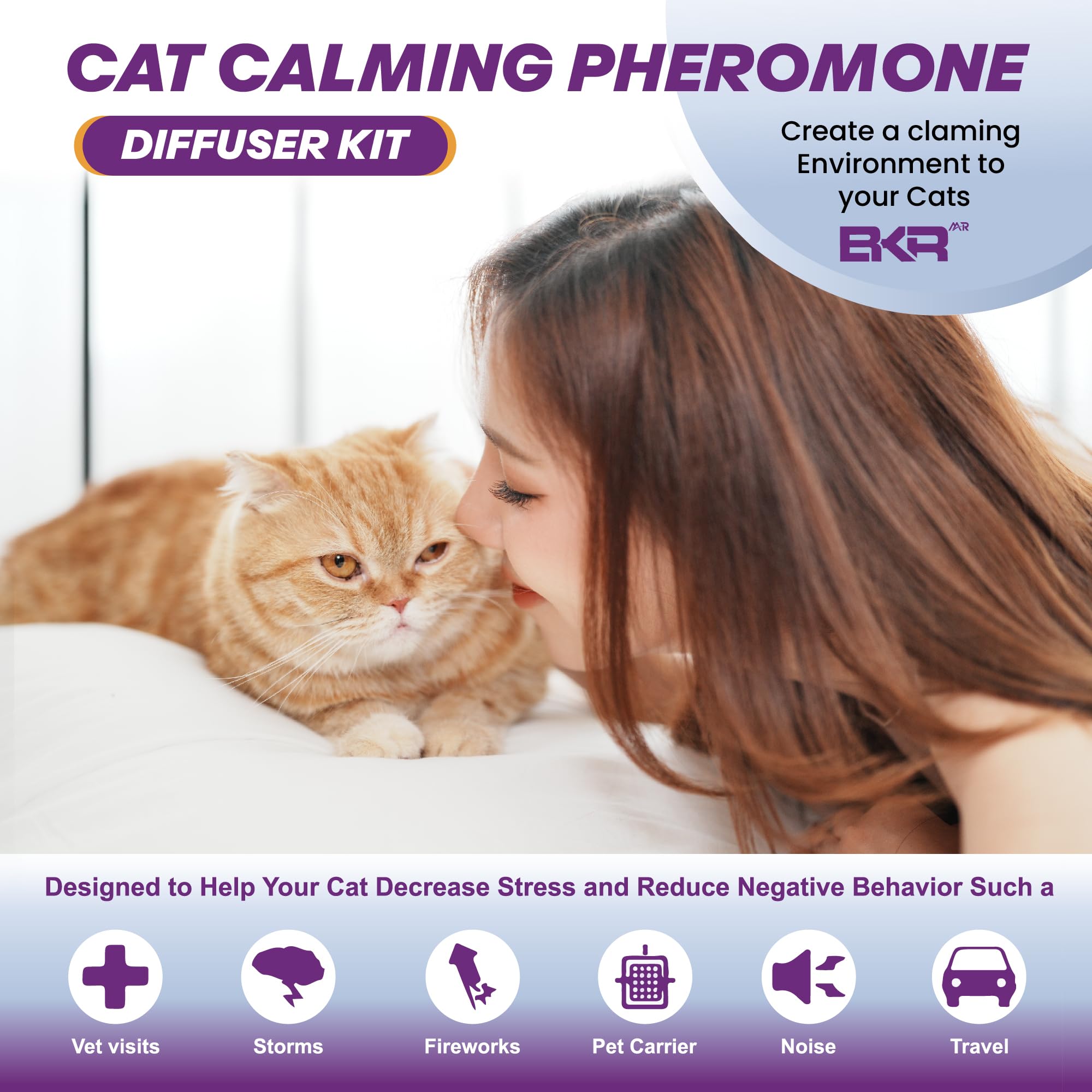 BKRMART Cat Pheromones Calming Diffuser 5 in 1 Therapet Md Cat Diffuser for All Cats, 1 Pheromone Cat Calming Diffuser & 4 Refills