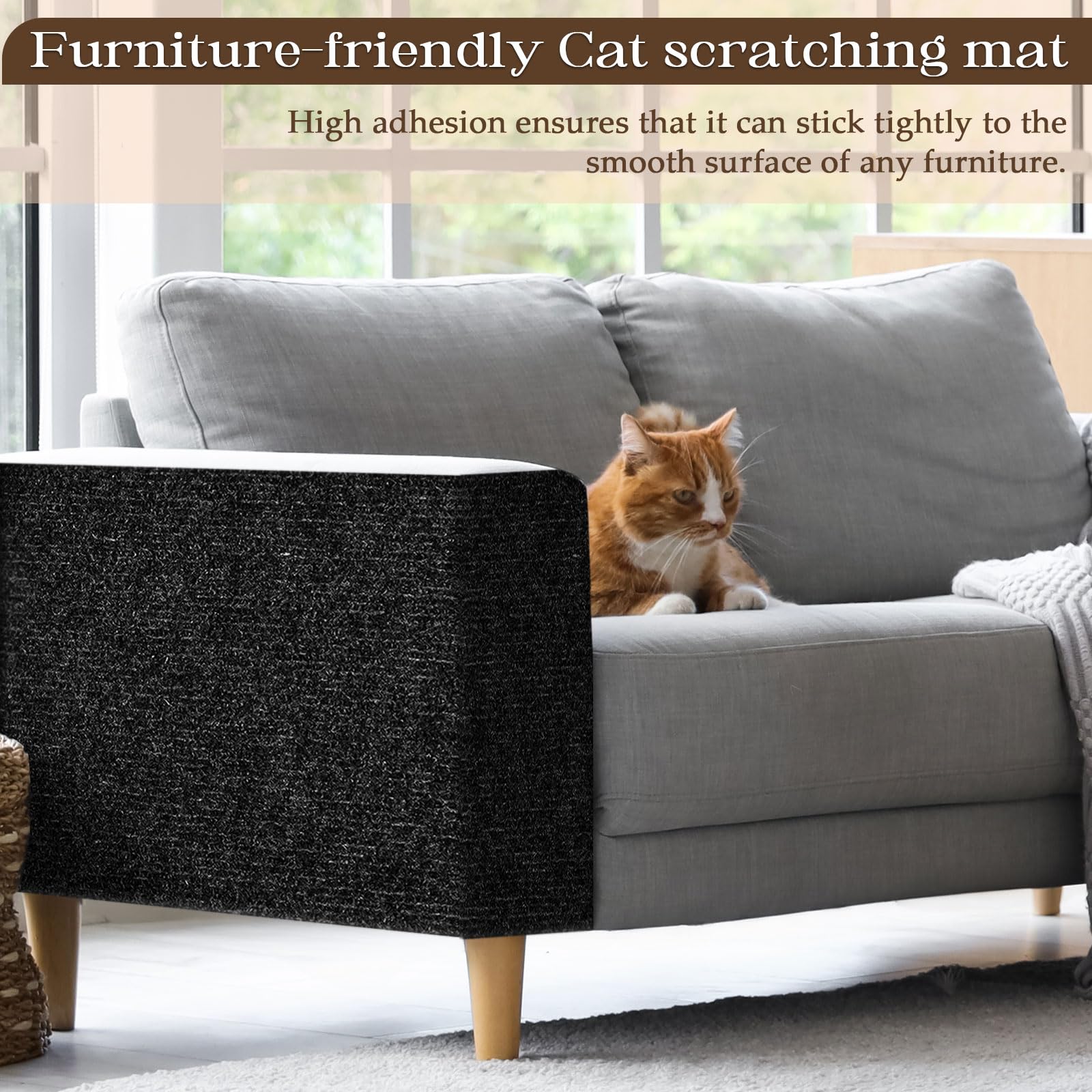 Cat Scratching Mat, 78.7"x15.7" Cat Carpet Self-Adhesive Carpet Mat Trimmable Replacement for Cat Tree, Cat Wall Scratcher, Cat Scratching Post, Shelf Shelves Couch Furniture DIY Protector, Black