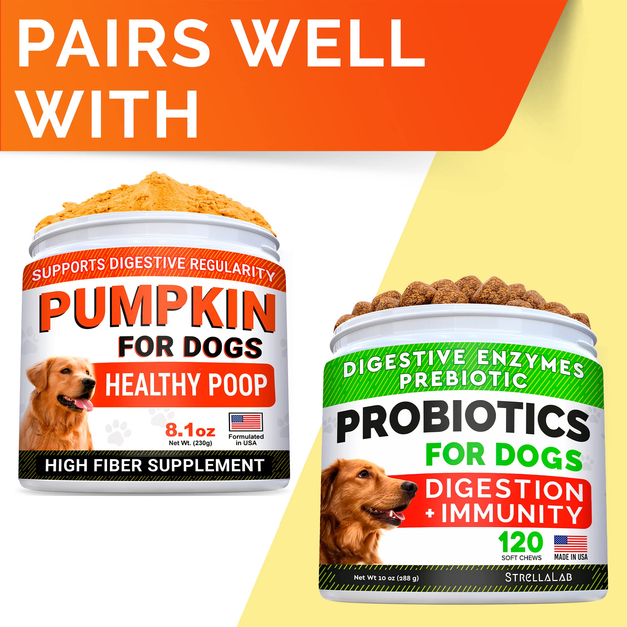 STRELLALAB Pumpkin for Dogs - High Fiber Powder Supplement - Stool Consistency and Softener - Digestion Support - Made in USA - Pumpkin