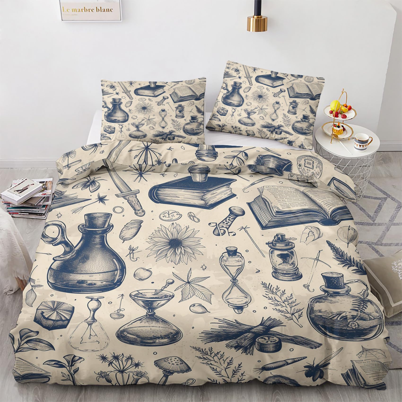 PolXmyxor Magical Potion Twin Duvet Cover, Floral Pattern Bedding 3 Pieces, Spooky Gothic Comforter Cover, Soft Microfiber Duvet Cover Set, with Zipper and 2 Pillow Shams, 68"x90"