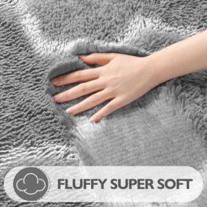 EVOIONOS Grey White Area Rugs for Living Room, 3x5 Feet Fluffy Geometric Rug for Bedroom, Plush Shaggy Soft Indoor Floor Carpet for Kids Room Home Decor, Upgrade Non Slip Washable Aesthetic Gray Rug