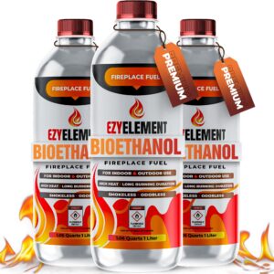 bioethanol fireplace fuel 3 x 1 liter - clean burning, odorless, and smokeless bioethanol fuel for tabletop fireplaces, bio ethanol fuel for table top fire pit, renewable ethanol fire pit fuel burners