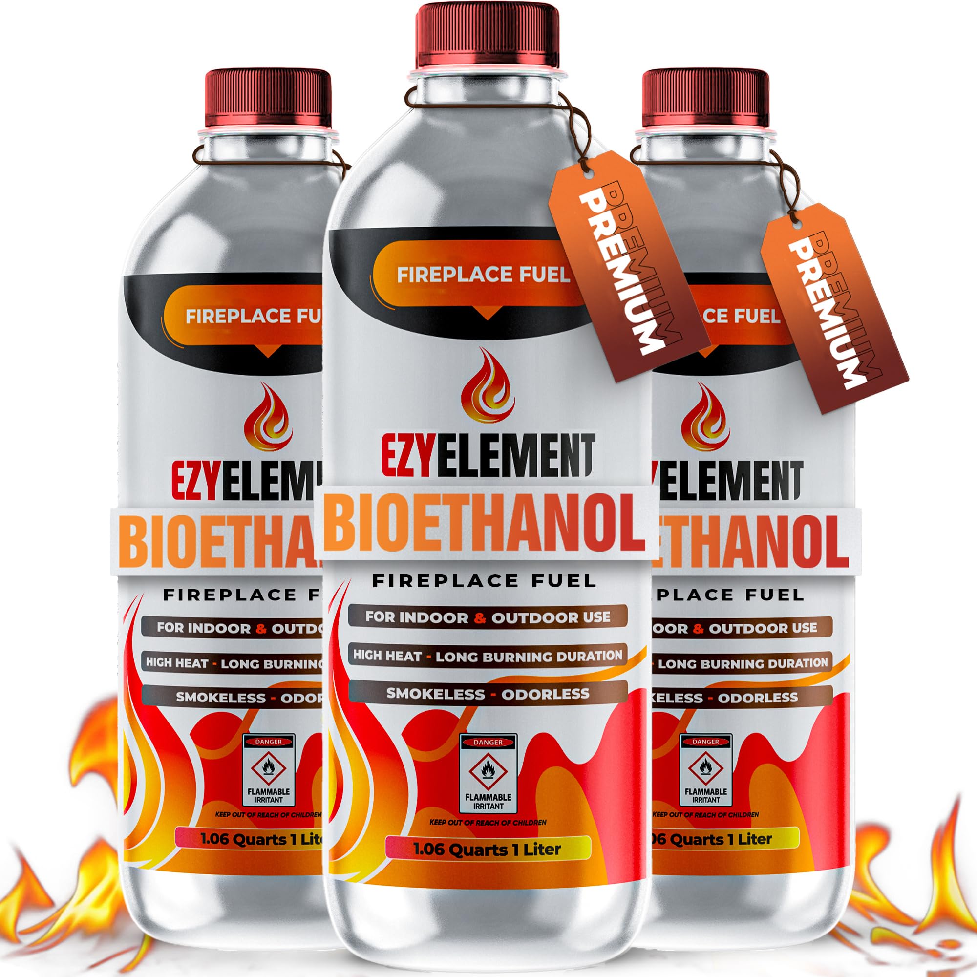 Bioethanol Fireplace Fuel 3 x 1 Liter - Clean Burning, Odorless, and Smokeless Bioethanol Fuel for Tabletop Fireplaces, Bio Ethanol Fuel for Table Top Fire Pit, Renewable Ethanol Fire Pit Fuel Burners