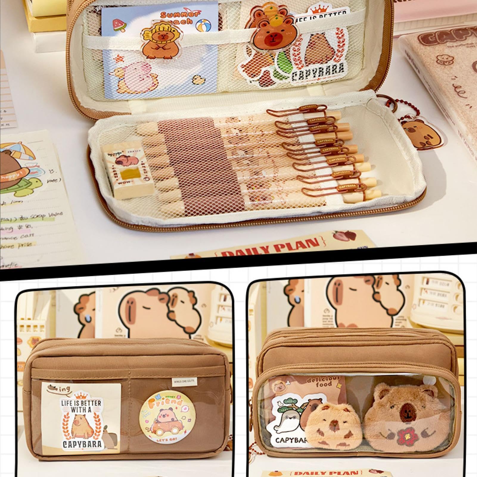 Capybara Pencil Box Student Cartoon Pen Pouch Capybara Cute Pencil Case, Big Capacity Pencil Box With 10 Compartments - Multi-layer Large Capacity Wide Opening Mouth Cute Pencil Case