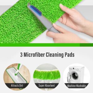 Mops for Floor Cleaning Wet Spray Mop, 14 oz Refillable Bottle and 3 Washable Microfiber Pads Home or Commercial Use Dry Wet Flat Mop for Hardwood Laminate Wood Ceramic, Green