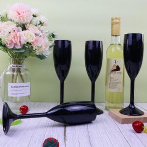 12 Pcs Plastic Black Champagne Flutes, 6 OZ Acrylic Champagne Glasses Wine Glasses Wedding Toasting Champagne Flute Goblet Reusable Champagne Cups for Bachelorette Party Wedding Bar Anniversary(Black)