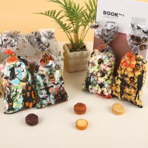 GURVOCY 100PCS Halloween Cellophane Treat Bags with 100pcs Twists, Halloween Goodie bags Candy bags for Snacks Popcorn Cookies Halloween Party Supplies