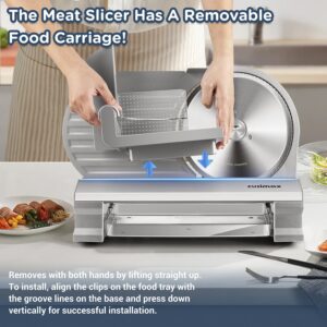 CUSIMAX Meat Slicer for Home with 1-20mm Adjustable Thickness，Electric Deli Slicer for Food Tray,Two 9" Stainless Steel Blades and Removable Food Carriage,Easy for Cut all Foods