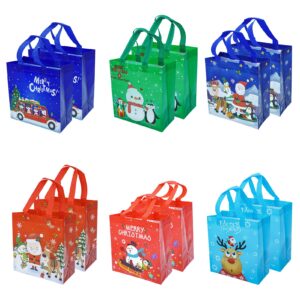 Christmas Gift Bags Tote-Bag with Handles - 12 Pack Reusable Non-Woven Xmas Party Supplies Present Holiday Santa Claus Merry Christmas Pattern for New Year Shopping L9.5"xH10.2"xW4.3" (L24xH26xW11cm)