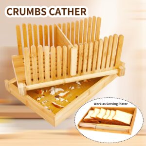 Bamboo Bread Slicer For Homemade Bread With Crumb Tray Bread Cutting Guide Bread Loaves Cutting Board With Magnetic Breads Knife Holder Adjustable Thickness Foldable Bread Cutter