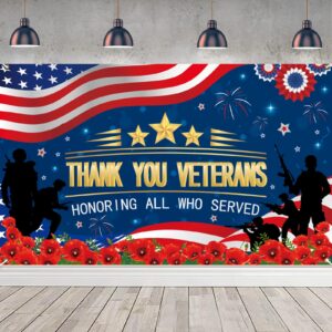 veterans day backdrop, veterans day decorations 72 x 44'' thank you veterans banner honoring all who served patriotic decororations for veterans day home party supplies