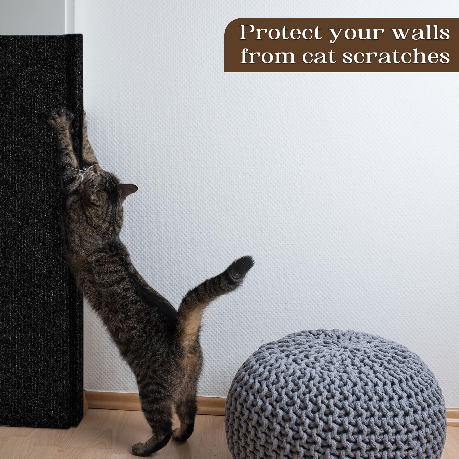 Cat Scratching Mat, 78.7"x15.7" Cat Carpet Self-Adhesive Carpet Mat Trimmable Replacement for Cat Tree, Cat Wall Scratcher, Cat Scratching Post, Shelf Shelves Couch Furniture DIY Protector, Black