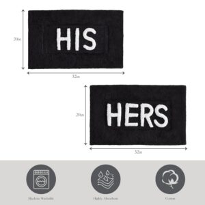 Creative Home Ideas Cotton 2-Piece Bath Rug Set - Soft Cotton Bath Mat - Bathroom Decor - Water Absorbent and Machine Washable - Measures 20"x32" - His & Hers - Black