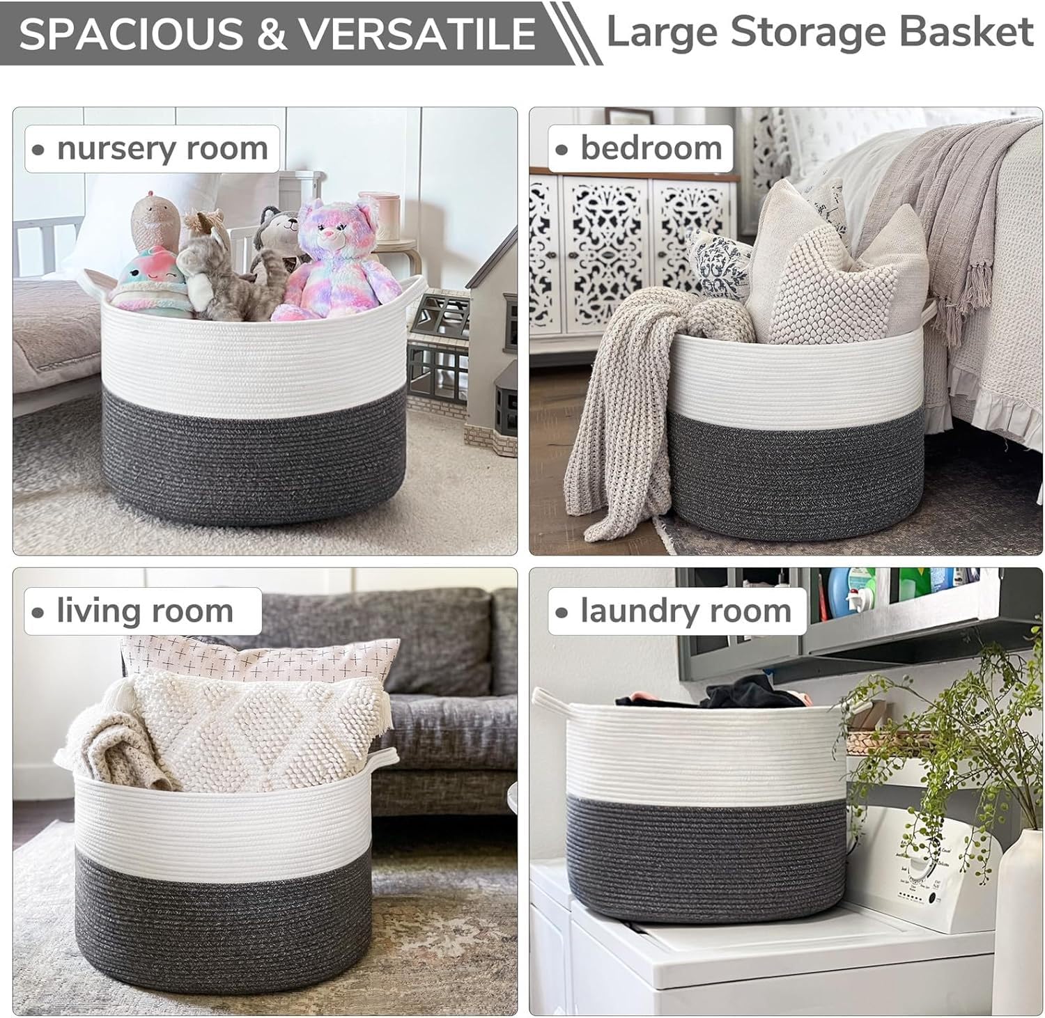 Extra Large Round Cotton Rope Storage Basket, Oversized Blanket, Laundry & Toy Bin Organizer