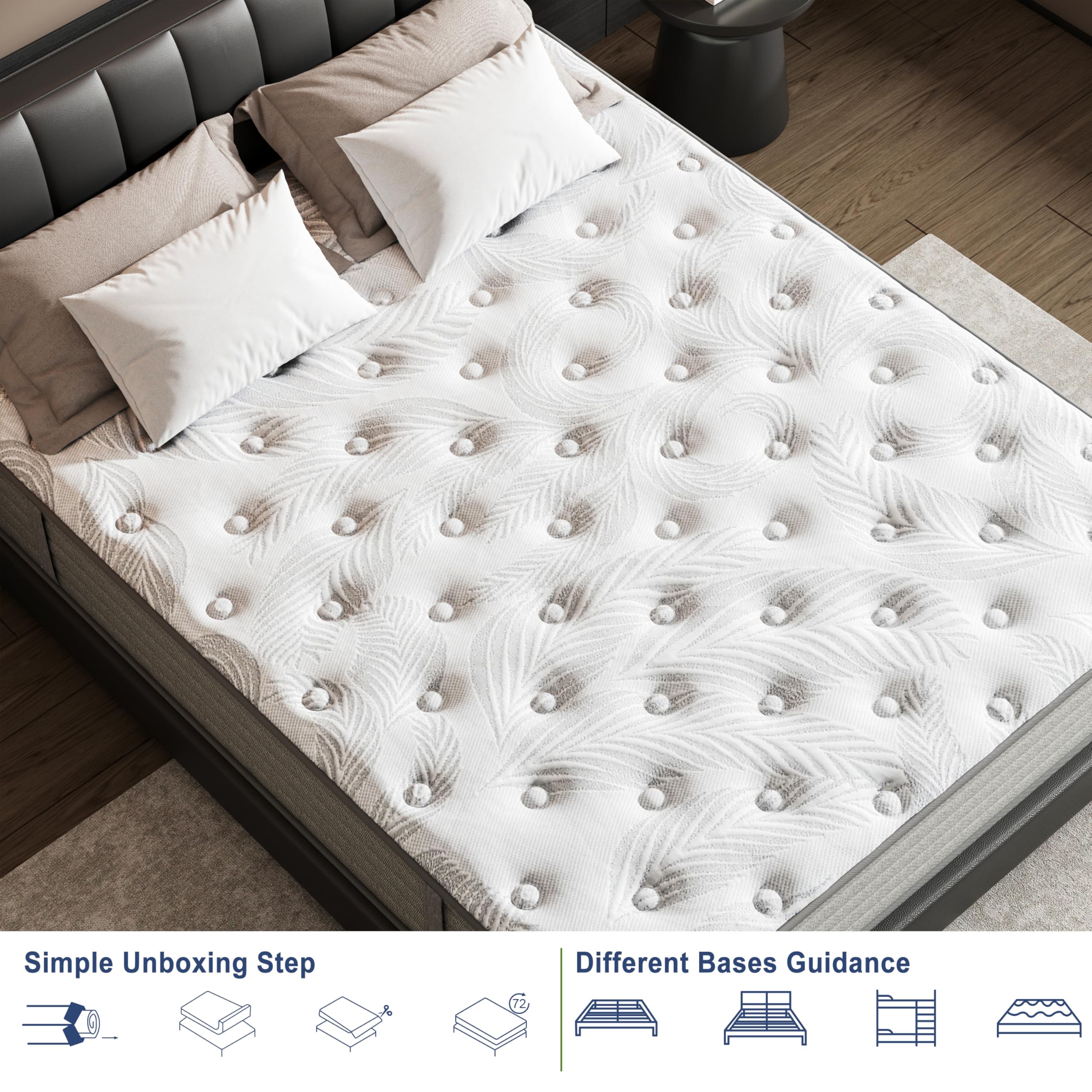 Jum Blueemo Twin Mattress 12 inch Colchones Twin Memory Foam Mattress Twin Size Mattress Hybrid Mattress Medium Firm/Fireproof Grade III Anti Pilling/Extra Lumbar Support/Pressure Relief/Certi PUR-US