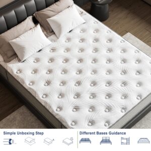 Queen Mattress 12 inch Colchones Queen Memory Foam Mattress Queen Size Mattress in a Box Hybrid Mattress Medium Firm/Fireproof Grade III Anti Pilling/Extra Lumbar Support/Pressure Relief/Certi PUR-US