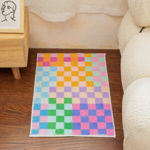 Multicolored Retro Funky Doormat 2'x3', Checkerboard Door Mat Washable Entryway Rug Small Area Rug for Bedroom/Kitchen