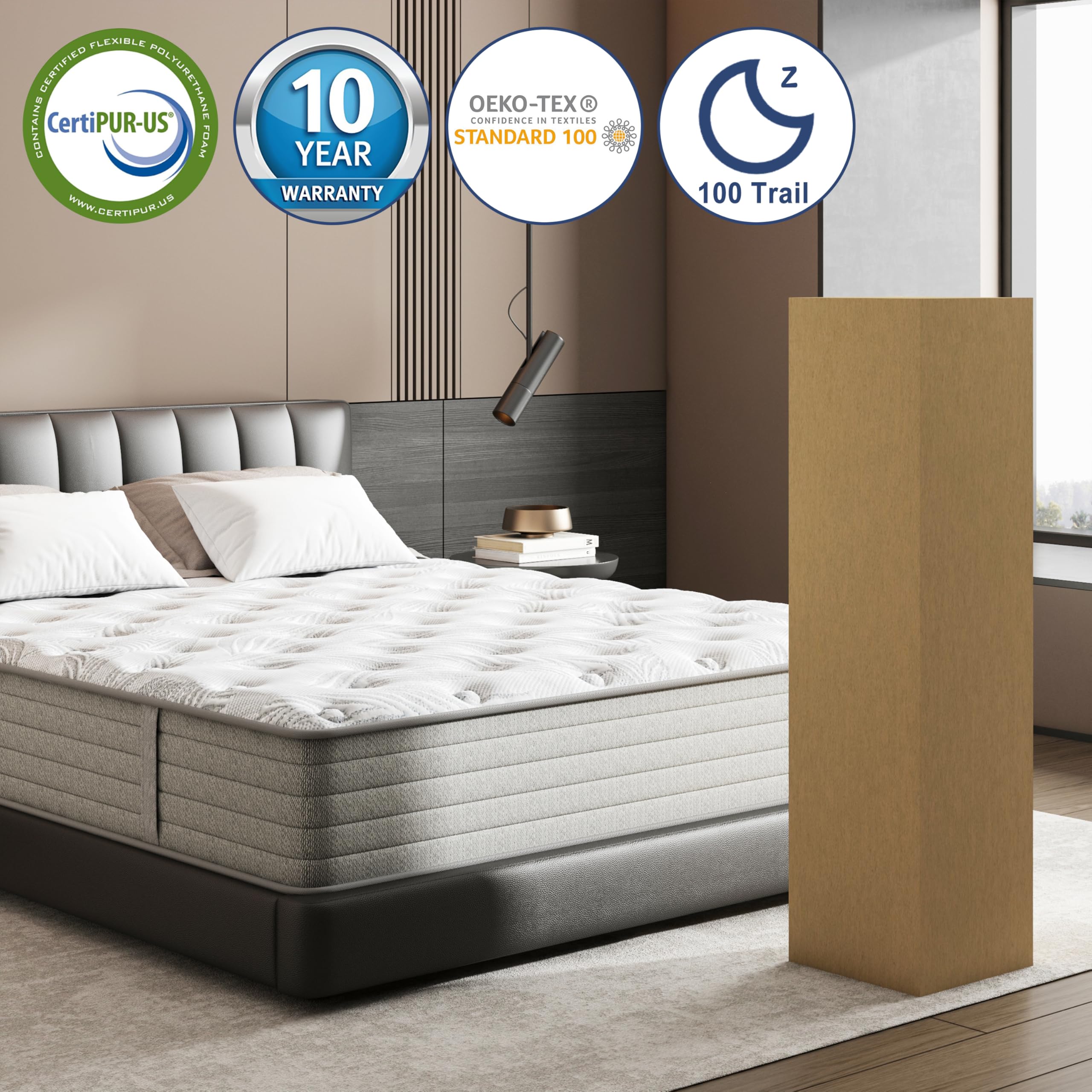 Twin XL Size Mattress 12 inch Colchones Twin XL Memory Foam Mattress Hybrid Twin XL Mattress in a Box Medium Firm/Fireproof Grade III Anti Pilling/Extra Lumbar Support/Pressure Relief/Certi PUR-US