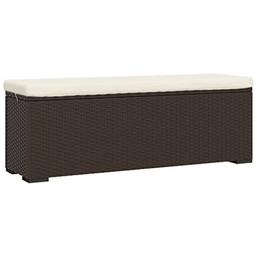 MINERWALL Ottoman Bench with Cushion Brown 43.3"x11.8"x15.7" Poly Rattan,Rattan Ottoman Bench with Removable Cushion for Patio and Garden Patio Benches, Outdoor Furniture, Outdoor Benches