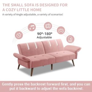 Shintenchi Convertible Futon Sofa Bed, Folding Futon Couch with Adjustable Backrest, Futon Sleeper Recliner Loveseat, Modern Futon Couch, Sofa Cama, Couches for Living Room(Pink)