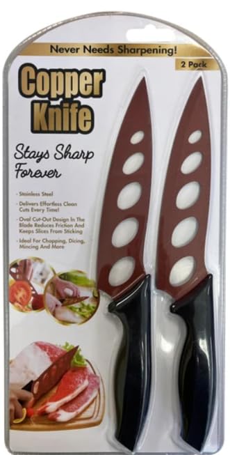 Sharp Forever Copper Knife 4 Pack - Stainless Steel Kitchen Knives with Ergonomic Grip and Copper Coating for Effortless Cutting