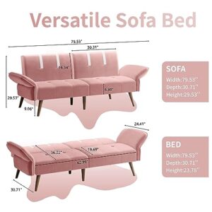 Shintenchi Convertible Futon Sofa Bed, Folding Futon Couch with Adjustable Backrest, Futon Sleeper Recliner Loveseat, Modern Futon Couch, Sofa Cama, Couches for Living Room(Pink)