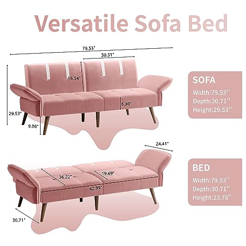 Shintenchi Convertible Futon Sofa Bed, Folding Futon Couch with Adjustable Backrest, Futon Sleeper Recliner Loveseat, Modern Futon Couch, Sofa Cama, Couches for Living Room(Pink)