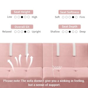 Shintenchi Convertible Futon Sofa Bed, Folding Futon Couch with Adjustable Backrest, Futon Sleeper Recliner Loveseat, Modern Futon Couch, Sofa Cama, Couches for Living Room(Pink)