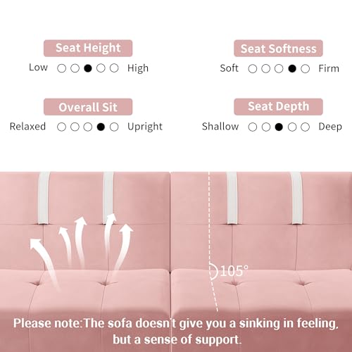 Shintenchi Convertible Futon Sofa Bed, Folding Futon Couch with Adjustable Backrest, Futon Sleeper Recliner Loveseat, Modern Futon Couch, Sofa Cama, Couches for Living Room(Pink)