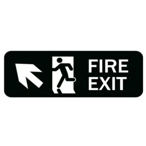 Fire Exit Sign For Door, Acrylic Plastic, Black And White, Rounded Corners, Durable, Long Lasting With Double Sided Tape - 8" X 3"