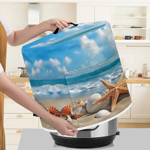 Yuresuaet Beach Electric Rice Cooker Covers 3 Quart Butterfly Print Appliance Cover Portable with Mesh Pocket and Top Handle Dust Protection Water Resistant Rice Cooker Cover for Kitchen