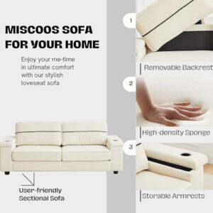 Miscoos 86.5" Deep Seat Loveseat Couch-Corduroy Sofa with Storage Armrests, Oversized Loveseat Couch with Charging Ports, 3 Seater Big Comfy Couch with Cup Holders, I-Shape Couches for Living Room