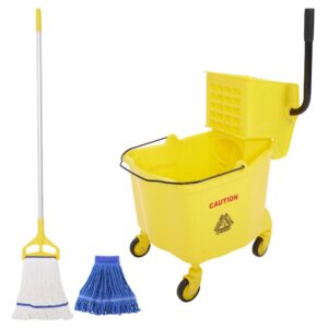 yujoiban mop and bucket with wringer set - 35qt commercial mop bucket with side press wringer on wheels and industrial mop, heavy duty floor cleaning mop bucket set for home, shop, restaurant, mall