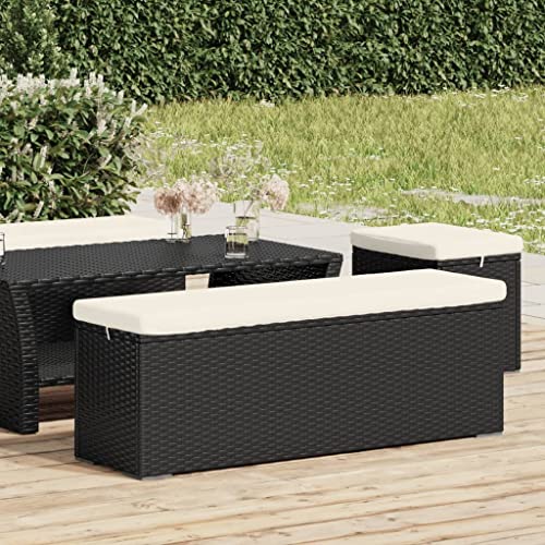 Ottoman Bench with Cushion Black 43.3"x11.8"x15.7" Poly Rattan,Elegant Poly Rattan Patio Ottoman Bench with Plush Cushion for Indoor and Outdoor Decor Patio Benches, Outdoor Furniture, Outdoor Benches