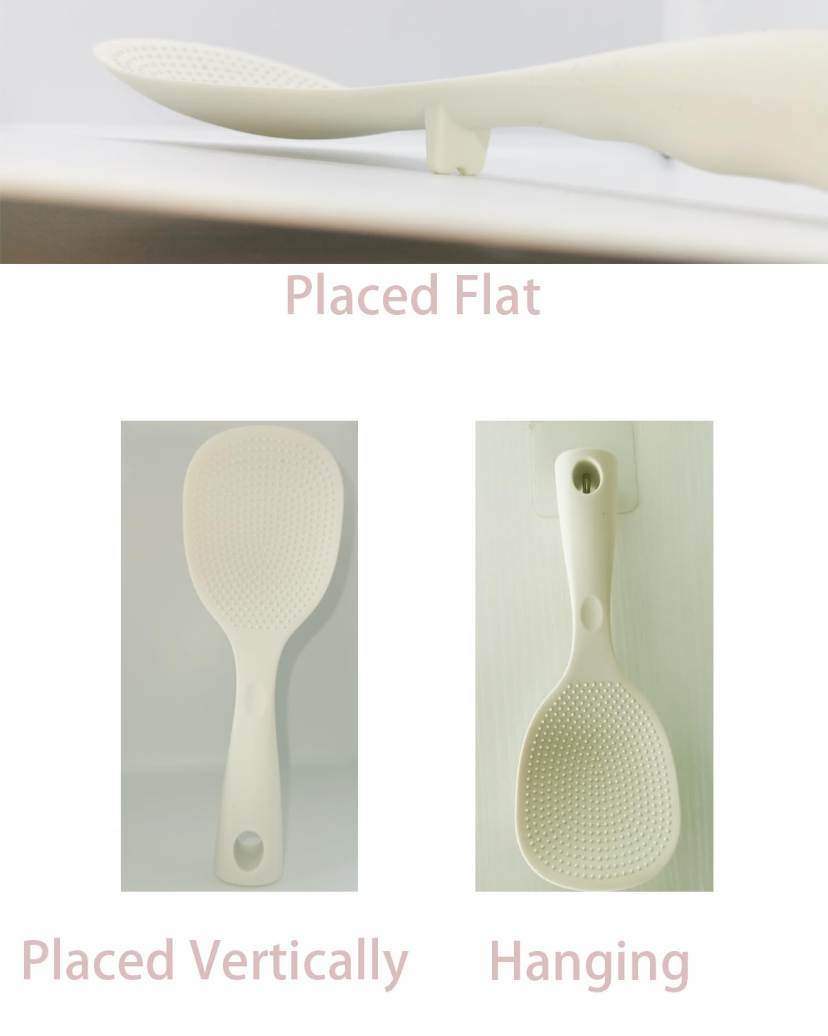 Minchsrin 2Pcs of Silicone Rice Ladle Rice Serving Spoon Easy To Clean Rice Spoon for Electric Rice Cooker Rice Paddle for Kitchen (Cream)