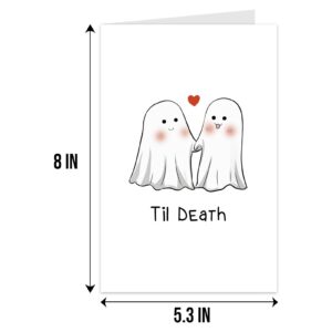 Qiliji Cute Ghost Wedding Card, Halloween Anniversary Card for Couple, Bridal Shower Card for Bride, Engagement Card for Friend, Valentine's Day Card for Husband Wife, Til Death Greeting Card