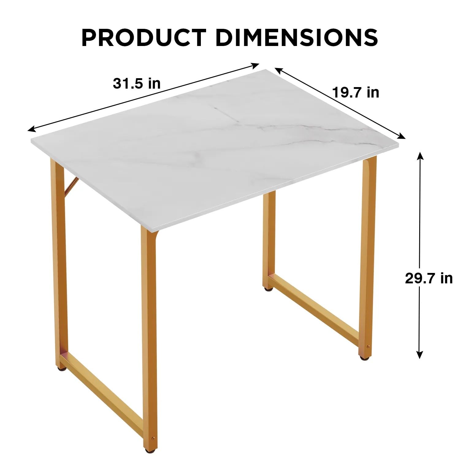 Ckofgdsue 32 Inch Small Computer Desk for Bedroom，Sturdy Wooden Home Office Desk for Small Spaces，Simple Modern Style Tables with Metal Desk Legs Writing Study Table for Adults&Kids,White Gold