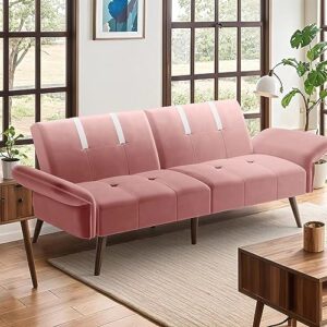 Shintenchi Convertible Futon Sofa Bed, Folding Futon Couch with Adjustable Backrest, Futon Sleeper Recliner Loveseat, Modern Futon Couch, Sofa Cama, Couches for Living Room(Pink)